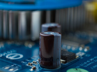 Micro electronics components. Semiconductor elements and micro schemes closeup.