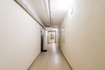 Russia, Moscow- April 17, 2020: interior public place, house entrance. doors, walls, staircase corridors