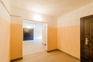 Russia, Moscow- April 17, 2020: interior public place, house entrance. doors, walls, staircase corridors