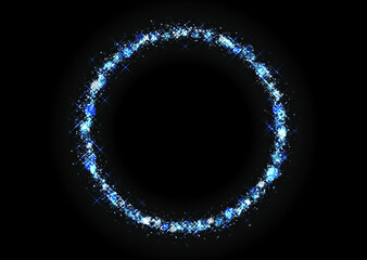 Blue circle with sparkles and free space in center isolated on black background. Rotating blue light shiny with sparkles, Suitable for product advertising, product design, and other. Vector data.