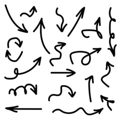 Isolated vector arrows drawn by hand on a white background