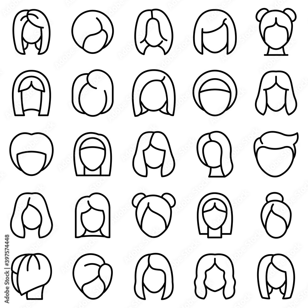 Poster wig icons set. outline set of wig vector icons for web design isolated on white background