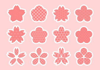 和柄の桜アイコンセット（ピンク色背景）