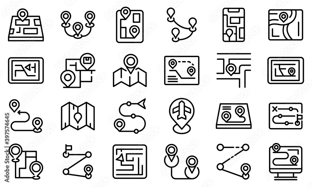 Poster itinerary icons set. outline set of itinerary vector icons for web design isolated on white backgrou