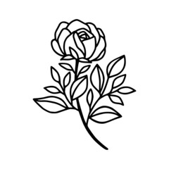Hand drawn vector feminine logo design line art. Rose flower and botanical leaf branch illustration. Symbols and icon for wedding, business card, cosmetics, jewel, brand, and beauty products