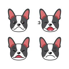 Set of boston terrier dog faces showing different emotions for design.