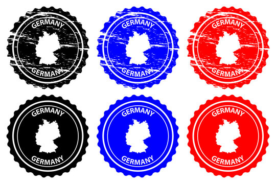 Germany - rubber stamp - vector, Deutschland map pattern - sticker - black, blue and red