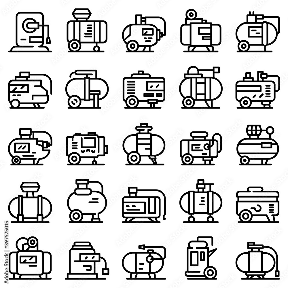 Poster compressor icons set. outline set of compressor vector icons for web design isolated on white backgr