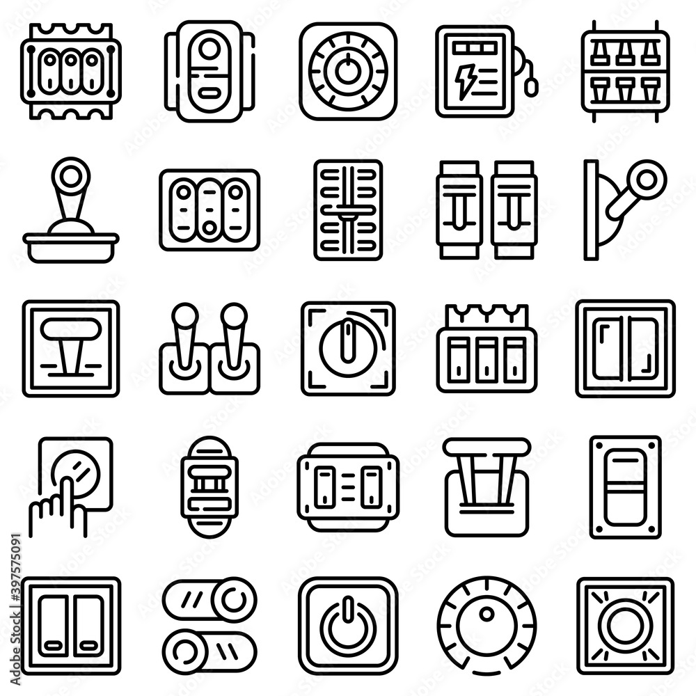 Poster breaker switch icons set. outline set of breaker switch vector icons for web design isolated on whit