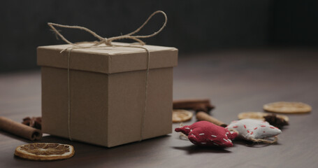 eco friendly paper gift box on walnut table