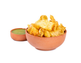 Indian Breakfast Dish Sola Fali or Masala Papri Served With Green Chutney