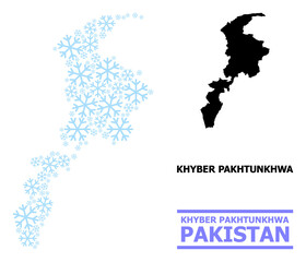 Naklejka premium Vector mosaic map of Khyber Pakhtunkhwa Province organized for New Year, Christmas celebration, and winter. Mosaic map of Khyber Pakhtunkhwa Province is designed with light blue snow icons.