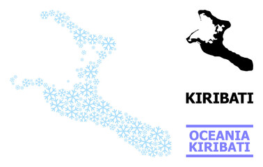 Vector mosaic map of Kiribati Island designed for New Year, Christmas celebration, and winter. Mosaic map of Kiribati Island is shaped of light blue ice crystals.