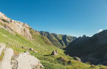 Fototapeta premium Backpacking in the mountains in the Caucasus Arkhyz in Russia