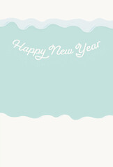 シンプルなhappy new yearのロゴ入り背景素材：白い雪ときれいな水色の背景 - 年賀状・ハガキサイズ - 縦長