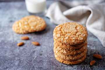 Cookies with almond with glass of milk