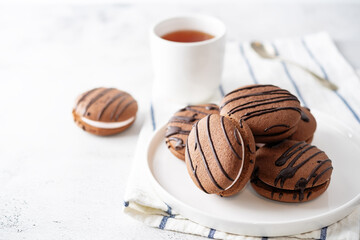 Soft chocolate cookies with marshmallow filling