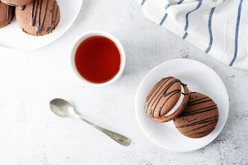 Soft chocolate cookies with marshmallow filling