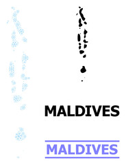 Vector mosaic map of Maldives created for New Year, Christmas celebration, and winter. Mosaic map of Maldives is done with light blue snow icons.