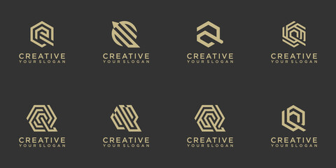 Set of creative abstract monogram letter Q logo design