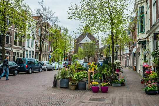 City centre of Leiden, Netherlands, Holland, photographed with sony a58 in April 2017. Spring