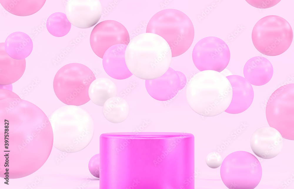 Poster winter christmas scene with a podium backdrop for product display. 3d render.