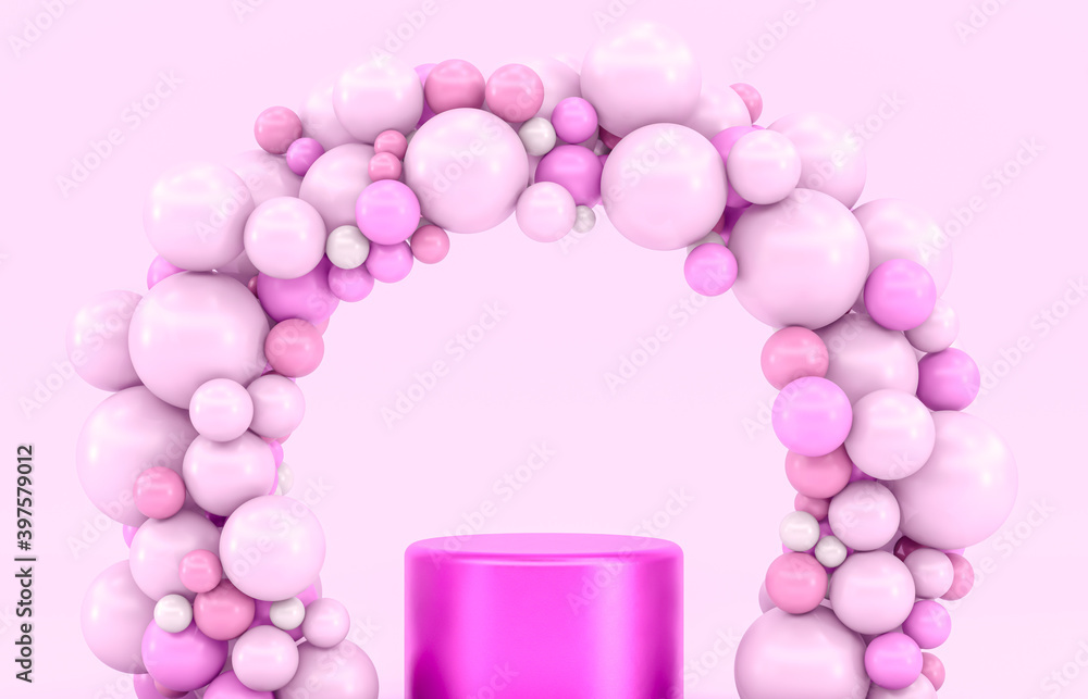 Poster winter christmas scene with a podium backdrop for product display. 3d render.
