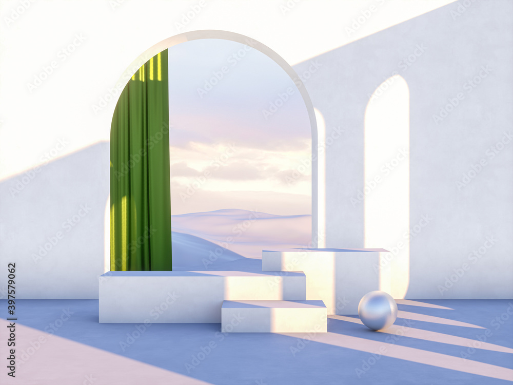 Aufkleber winter christmas scene with a podium backdrop for product display. 3d render.