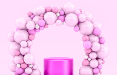 Winter Christmas scene with a podium backdrop for product display. 3d render.