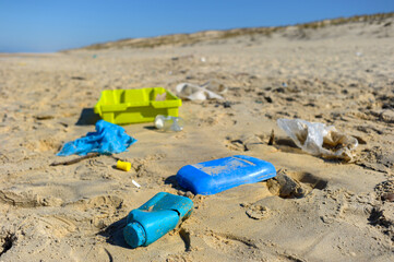 View of waste on the beach
