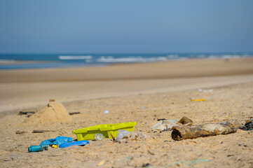 View of waste on the beach