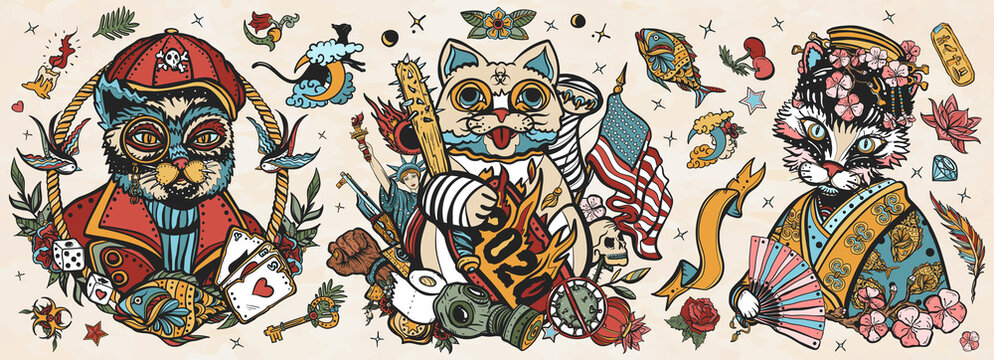 Monmon Cats Wear Colorful Body Art While Tattooing Other Cats
