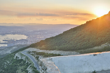 seaport in the evening at sunset