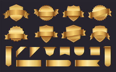 Set of golden ribbons and labels. Premium golden ribbons for your design. Vector illustration.