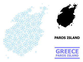Obraz premium Vector mosaic map of Paros Island constructed for New Year, Christmas celebration, and winter. Mosaic map of Paros Island is made with light blue snow elements.