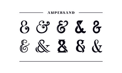 Collection of decoration ampersands. Stylish ampersand for stock, template, wedding invitations. Vector illustration
