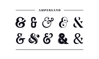 Typography ampersand for wedding invitation. Template symbol of ampersands, sans serif, decorative stock ornament. Vector illustration - obrazy, fototapety, plakaty