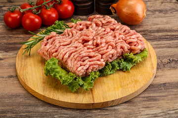 Raw pork minced meat over board
