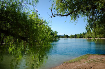 Lake Lago del Parque General San Martin in city park San Martin. Mendoza, Argentina