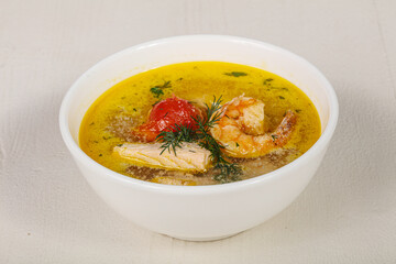 Fish soup with salmon and prawn