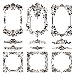 Ornamental design lace borders and corners Vector set art deco floral ornaments elements