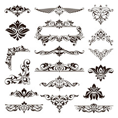 Ornamental design lace borders and corners Vector set art deco floral ornaments elements
