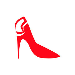 Red high heel shoe symbol on white backdrop. Design element