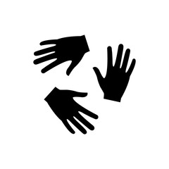 Hands together in round shape. Humanitarian assistance black silhouette. Voluntary, charity, donation icon. Vector business illustration isolated on white background. 