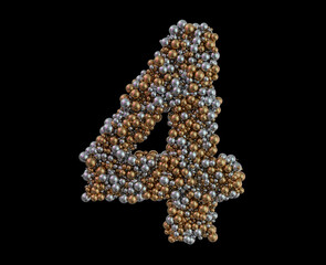 Light gold digit four on the background. 3D