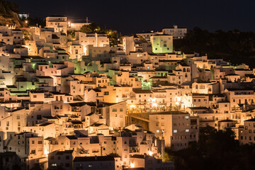 Casares, Malaga, Spain: A white village in western Costa del Sol in winter at night