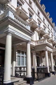 Regency Georgian terraced town house homes and apartments in Kensington London England UK  which area popular travel destination tourist attraction landmark of the city, stock photo image