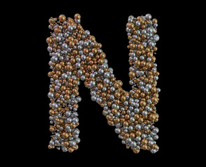 Light gold letter N on the background. 3D