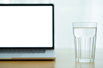 Isolated with clipping path, mockup blank laptop computer screen for insert text or artwork.