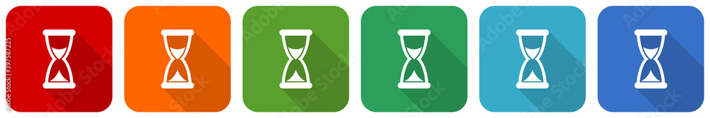 Poster Time icon set, flat design vector illustration in 6 colors options for webdesign and mobile applications